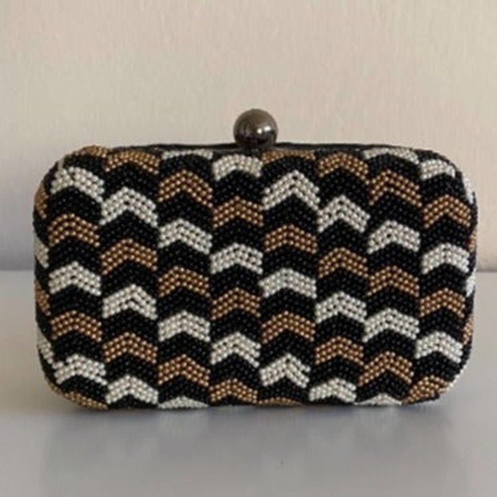 World Market Handmade Beaded Structured Clutch Bag